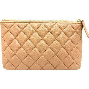 Chanel Bag Clutch Beige Caviar Matelasse Random Tan Pouch Leather